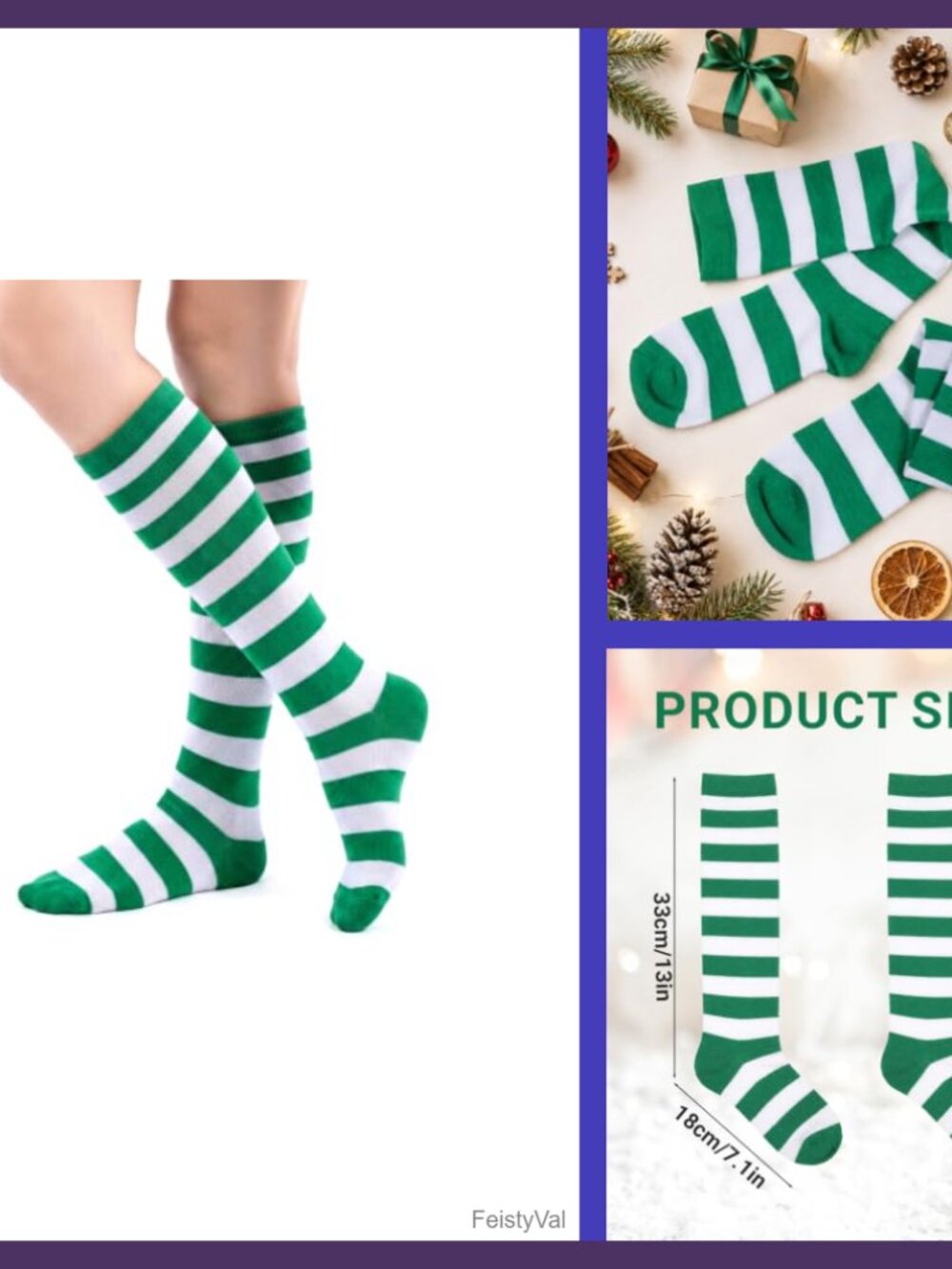 Christmas Striped Knee High Socks Women Cotton Blend Athletic